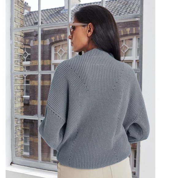 Ladies' Pointelle Sweater GREY (LYK-008) - Picture 3 of 7